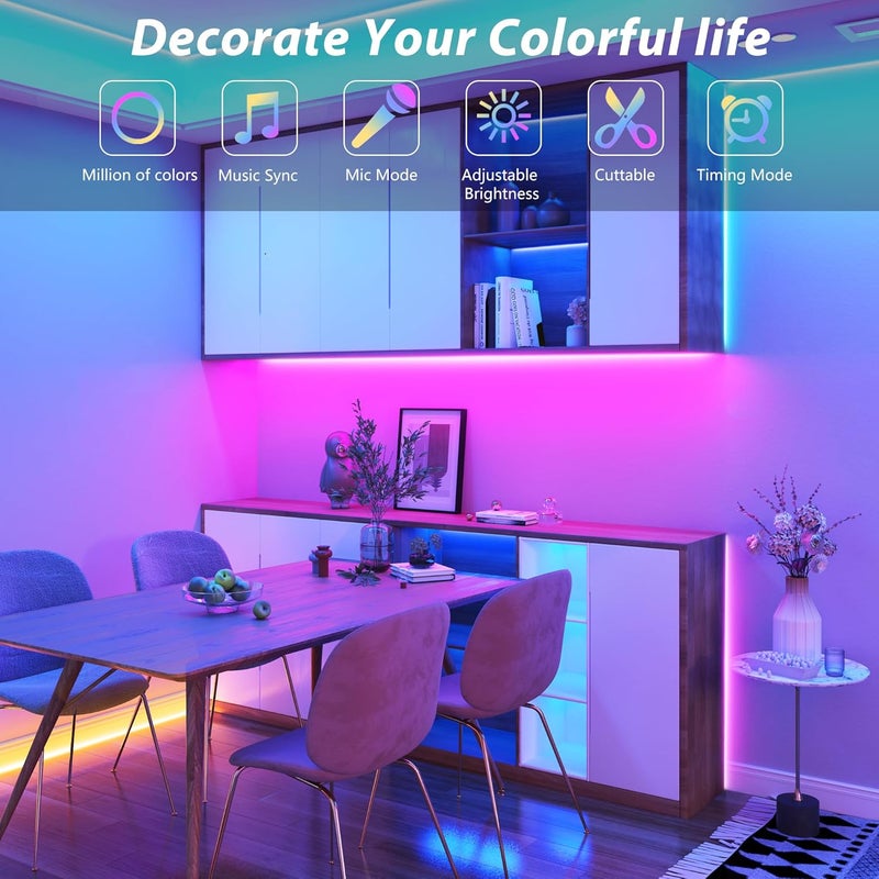 Ledagic Led Lights for Bedroom 200 ft (2 Rolls of 100ft), Music Sync RGB Led Strip Lights with Remote App Control, Color Changing Led Lights for Room Home Kitchen Party Decor - Image 2